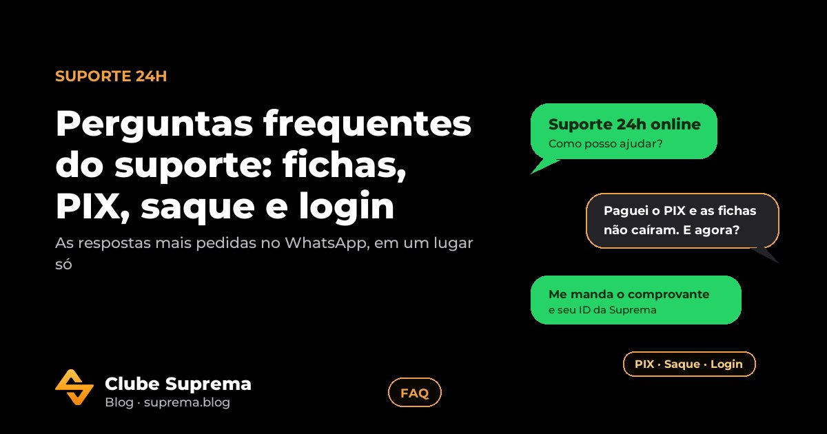 Balão de conversa do WhatsApp com o texto "Perguntas frequentes do suporte" sobre fundo preto e dourado